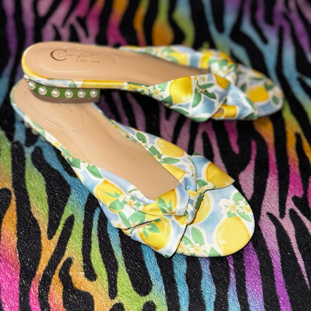 Vibrant Yellow and Green Sandals with Artistic Design